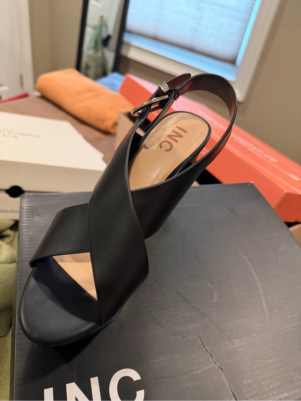INC International Concepts Black Crisscross Slingback Heel